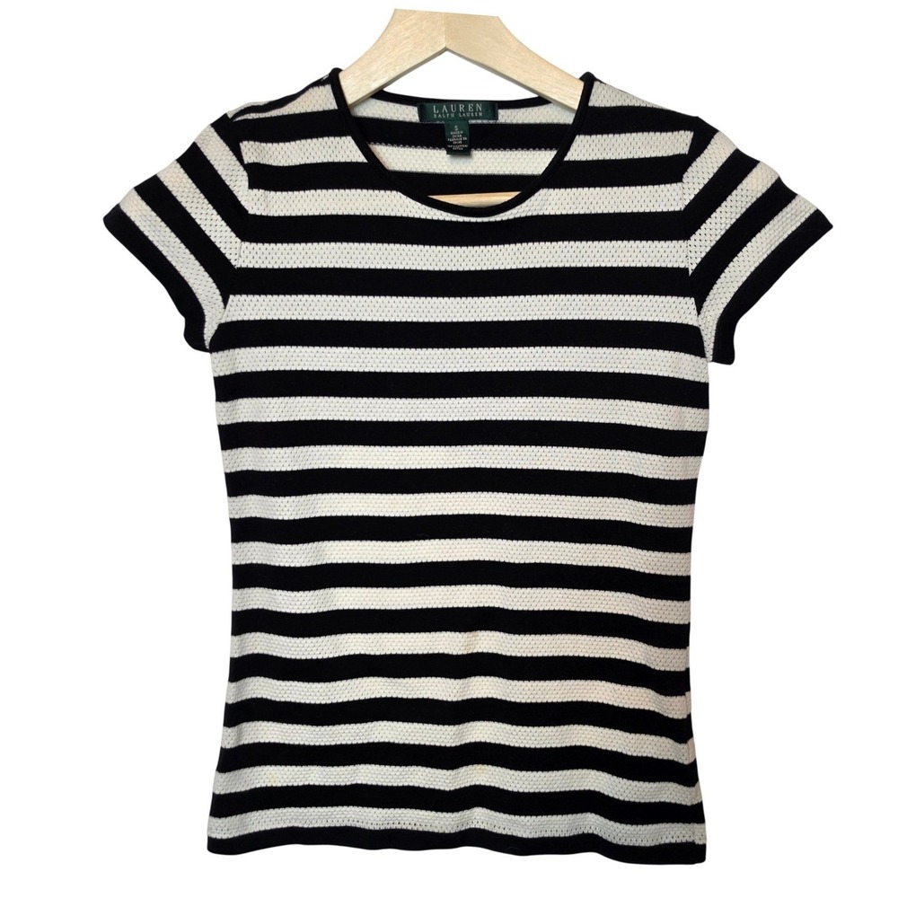 Lauren Ralph Lauren Striped Knit Short Sleeve Top Black White Size Small